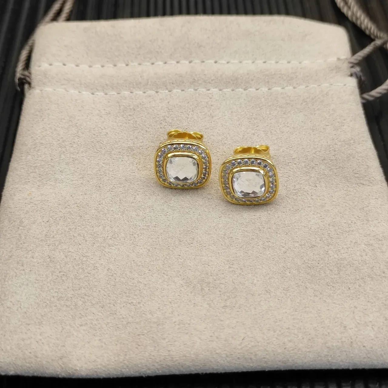 David Yurman Gold-Tone Cushion-Cut Pavé Halo Stud Earrings 9