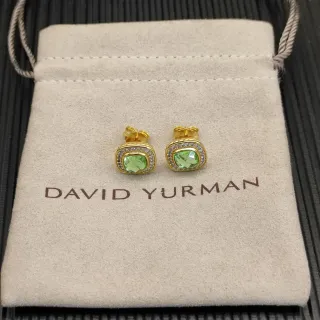 David Yurman Gold-Tone Faceted Green Stone Pavé Halo Stud Earrings