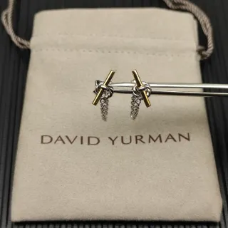 David Yurman Knot Motif Two-Tone Chain Drop Earrings