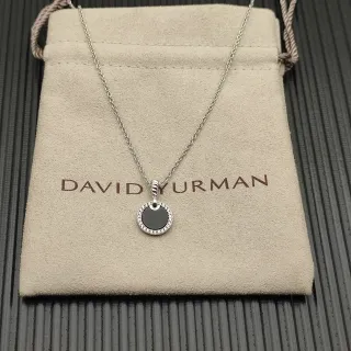 David Yurman فضي أسود سلسلة كابل مركز قرص قلادة