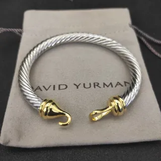 David Yurman Pulseira de Cable Trançado Bicolor Prata e Ouro