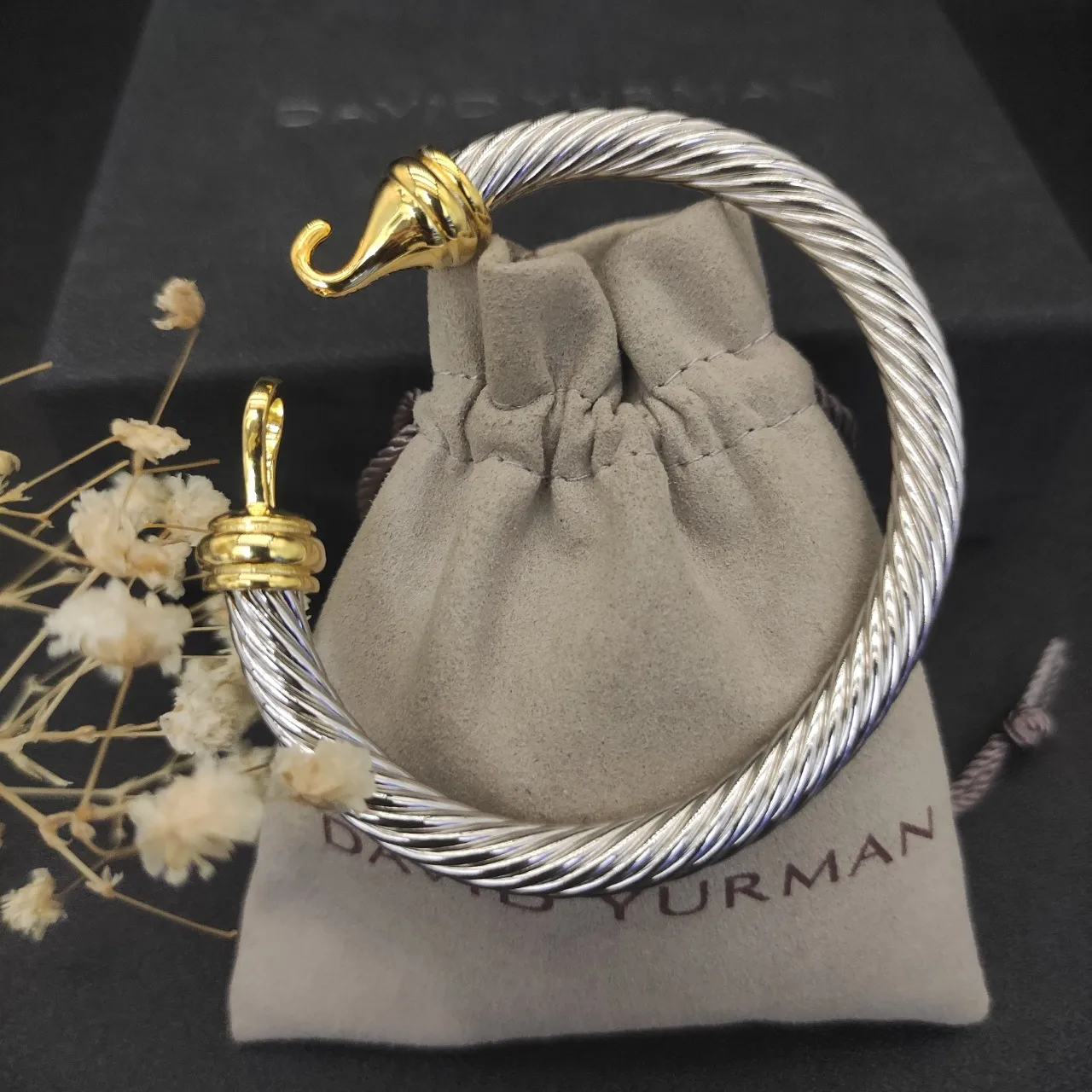 David Yurman Silver Gold Twisted Cable Two-Tone Bracelet 7