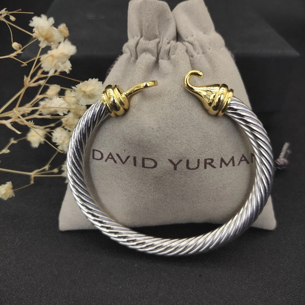 David Yurman Silver Gold Twisted Cable Two-Tone Bracelet 8