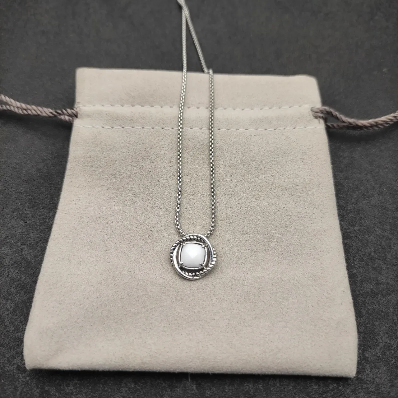 David Yurman Silver Multicolor Rope-Edge Bezel Cushion-Cut Gemstones Necklace 3