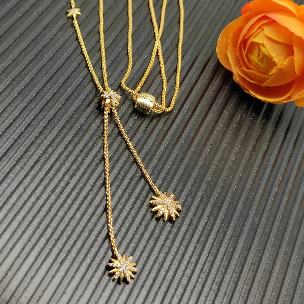 David Yurman Starburst Gold Lariat-Style Motifs Necklace 3