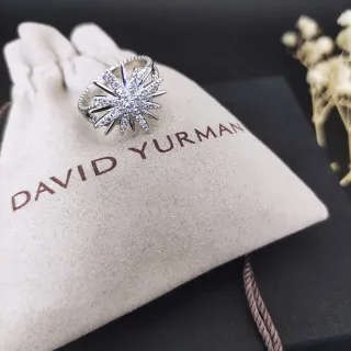 David Yurman Starburst Silver Beige Motif Pavé-Set Stones Ring