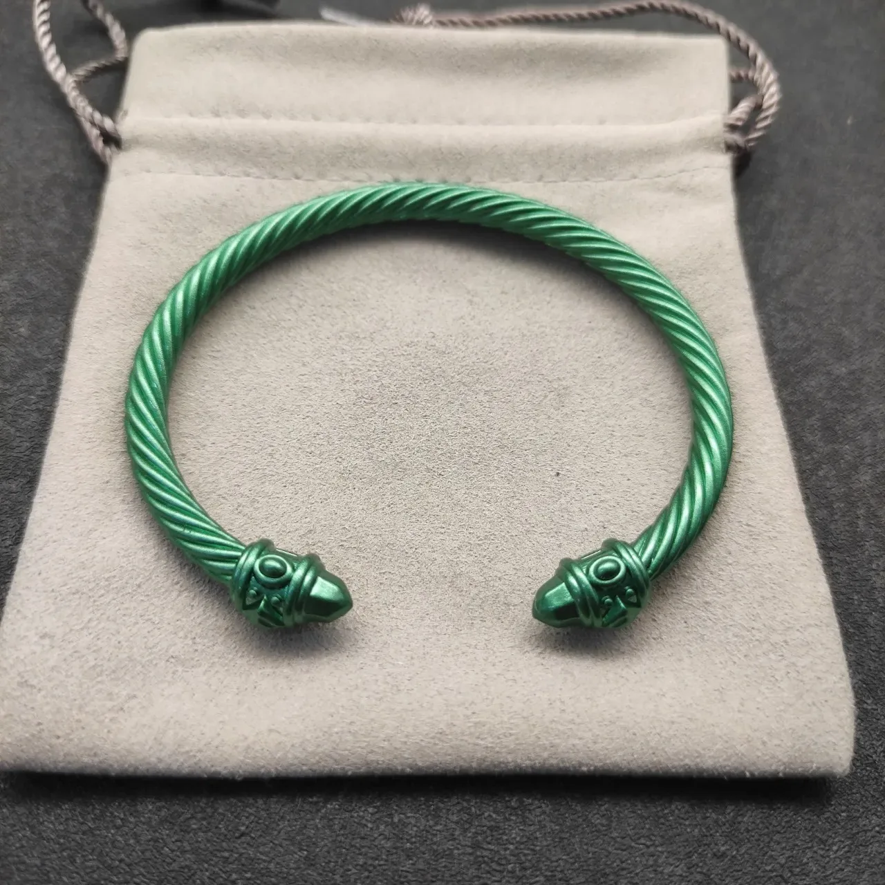 David Yurman Twisted Cable Green Enamel Bracelet 5