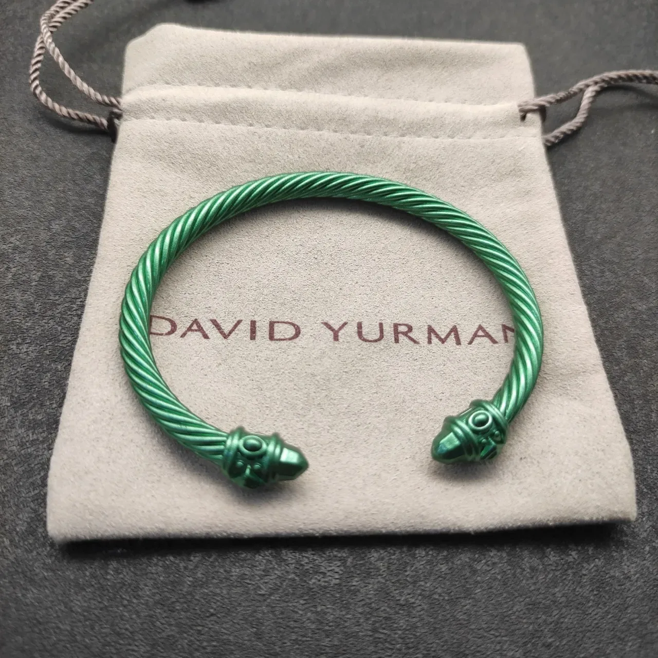 David Yurman Twisted Cable Green Enamel Bracelet 6
