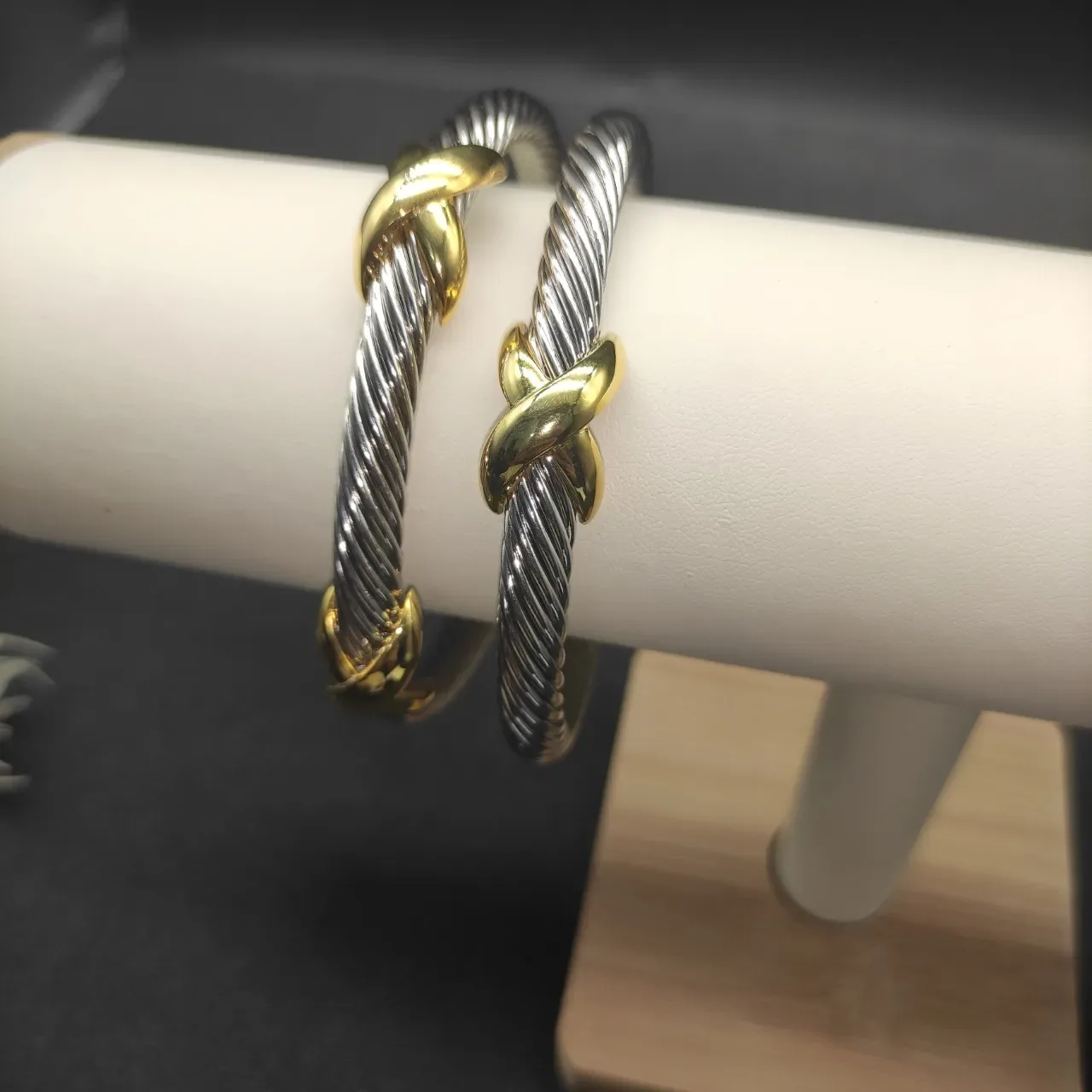 David Yurman Twisted Cable Two-Tone Gold-Accented Open Bangle Bracelets 2