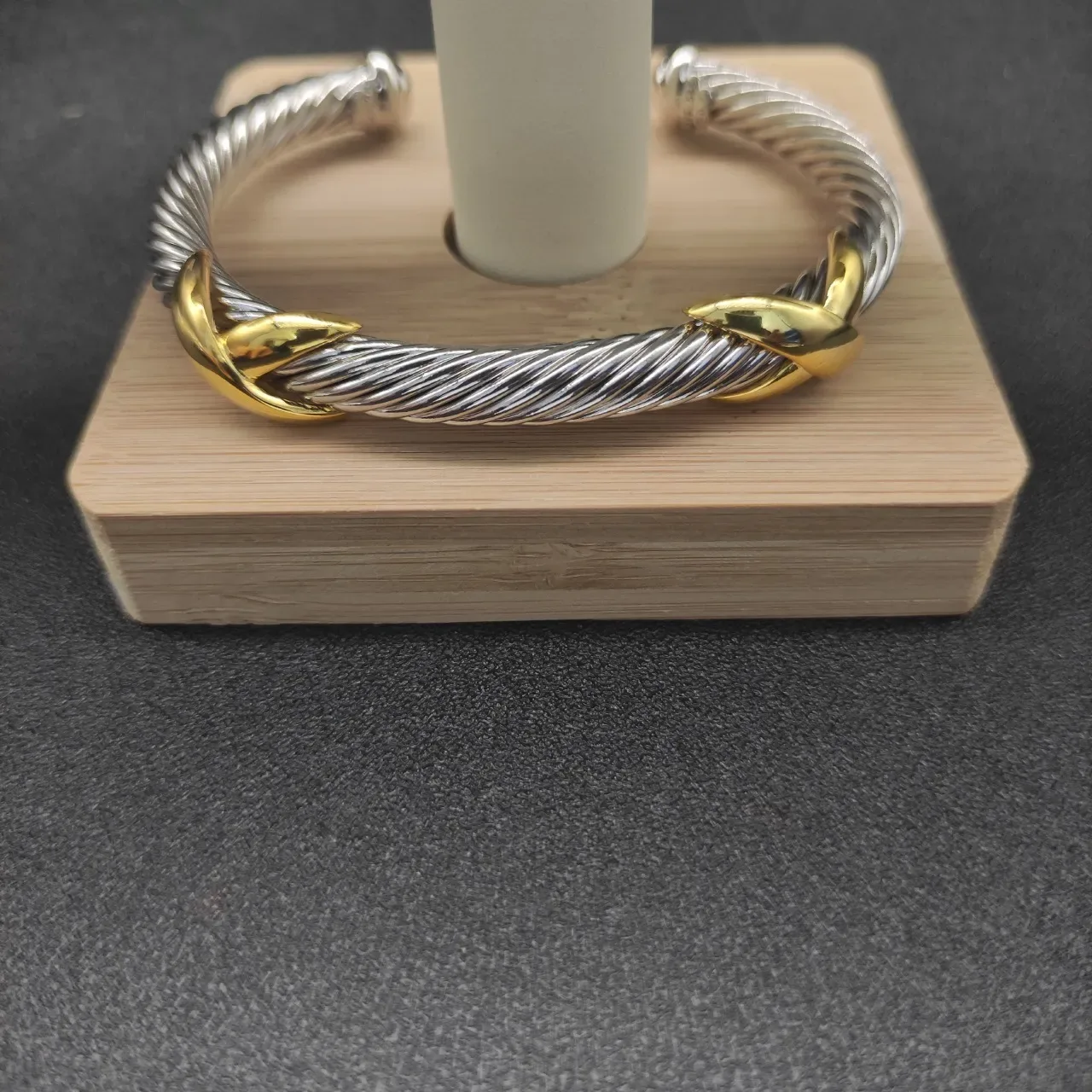 David Yurman Twisted Cable Two-Tone Gold-Accented Open Bangle Bracelets 3