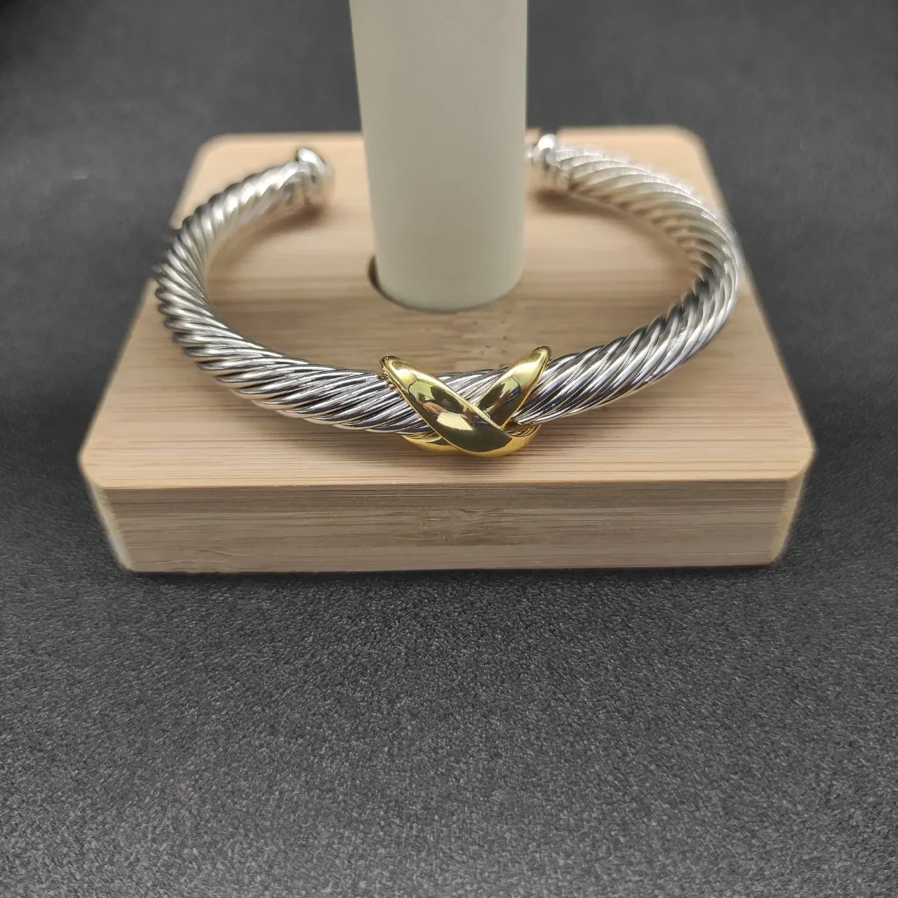 David Yurman Twisted Cable Two-Tone Gold-Accented Open Bangle Bracelets 4