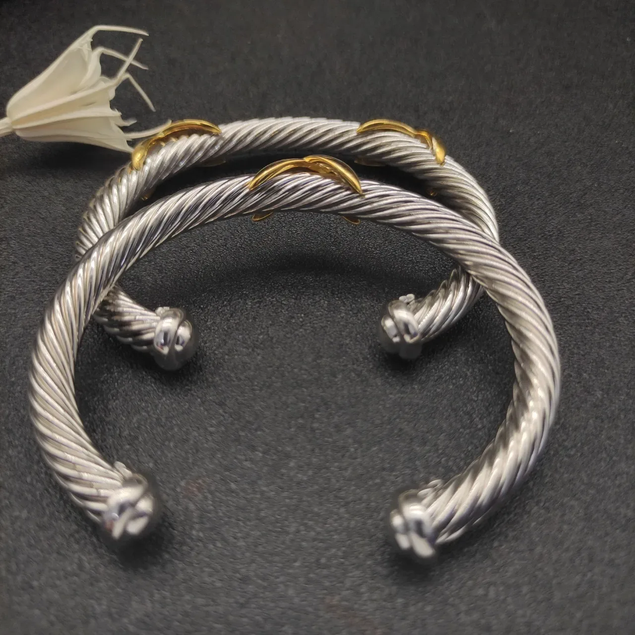 David Yurman Twisted Cable Two-Tone Gold-Accented Open Bangle Bracelets 5