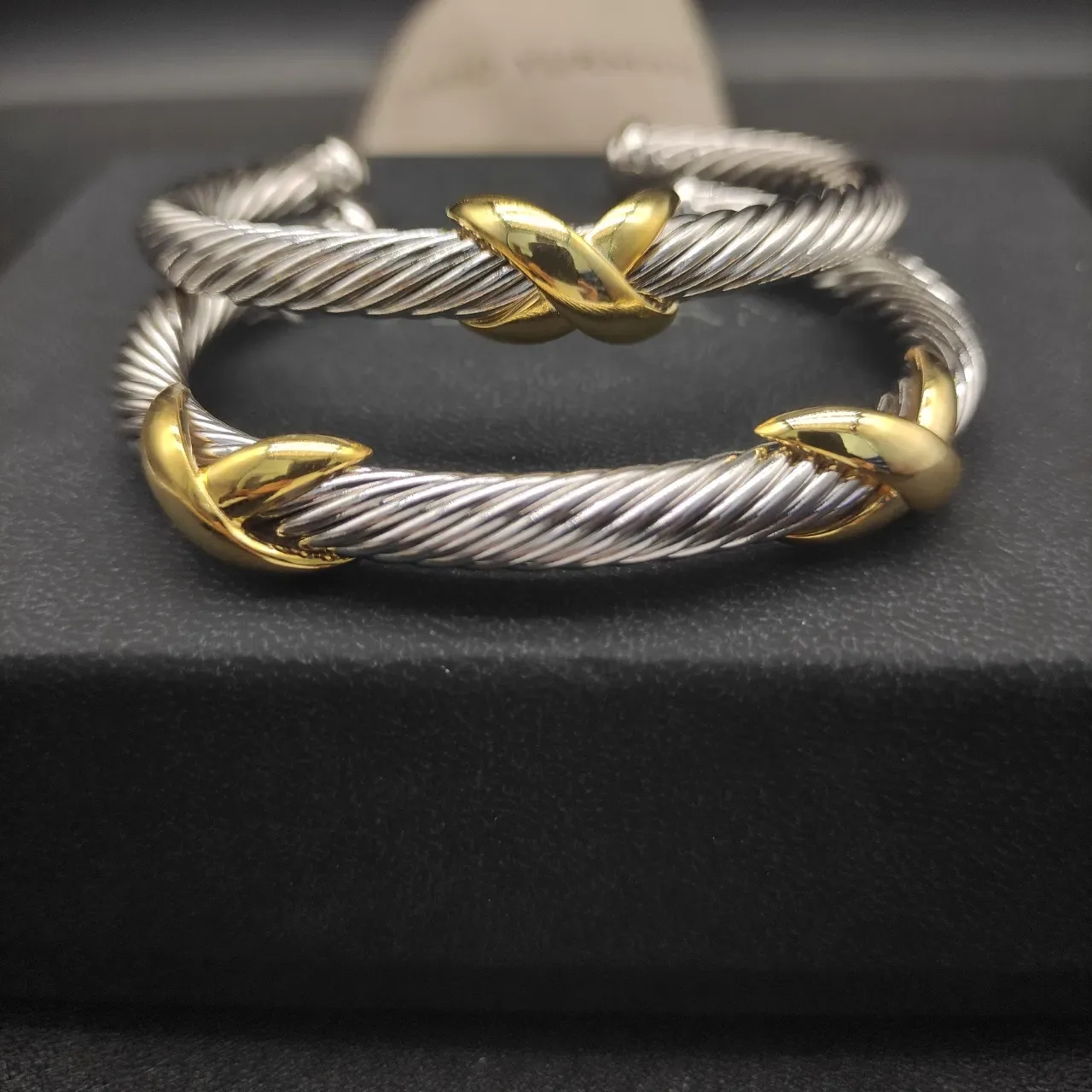 David Yurman Twisted Cable Two-Tone Gold-Accented Open Bangle Bracelets 9