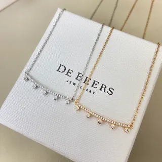 DE BEERS 银金水平条吊坠 镶钻中心部分项链