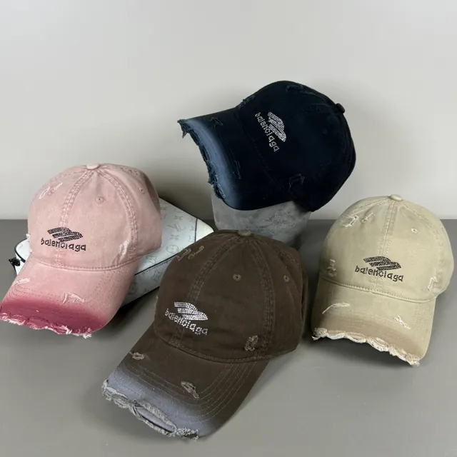 Distressed Black Frayed Brim Rhinestone Logo Baseball Cap 2