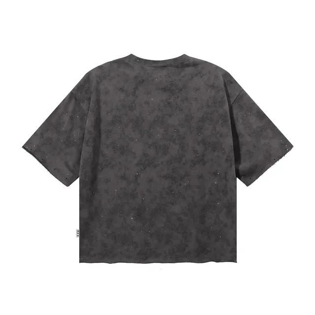 Distressed Charcoal Gray Cropped Graphic-Print T-Shirt 2