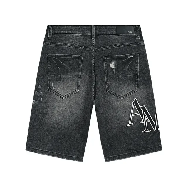 Distressed Dark Wash Embroidered Monogram Denim Shorts 3