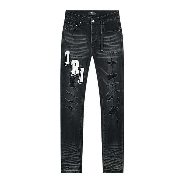 Distressed Graphic-Print Slim-Fit Washed Black Jeans 2