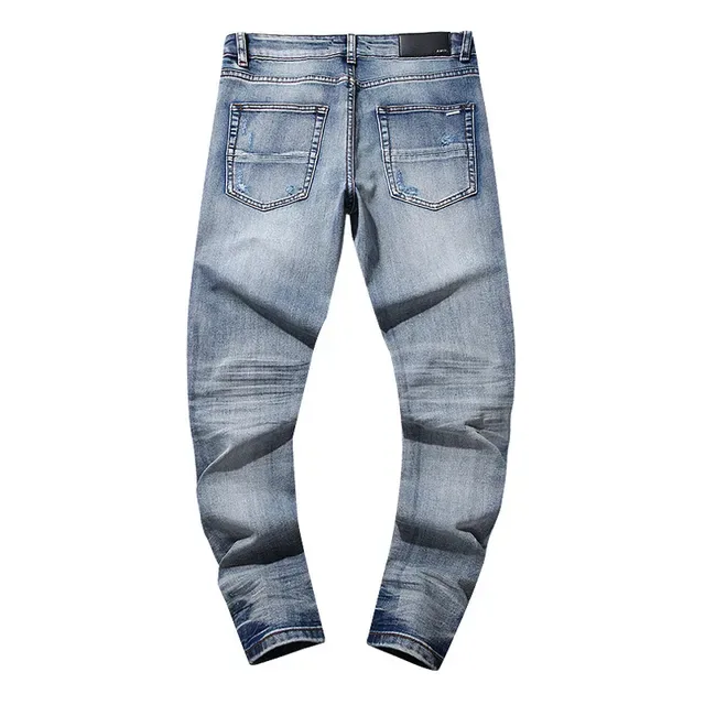 Distressed Slim-Tapered Ripped Blue Denim Jeans 3