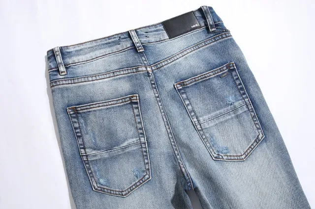 Distressed Slim-Tapered Ripped Blue Denim Jeans 6