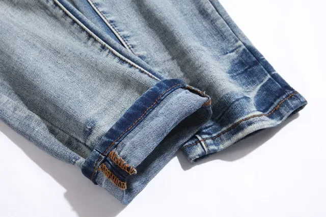 Distressed Slim-Tapered Ripped Blue Denim Jeans 7