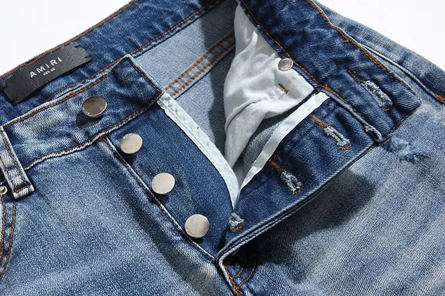 Distressed Slim-Tapered Ripped Blue Denim Jeans 8