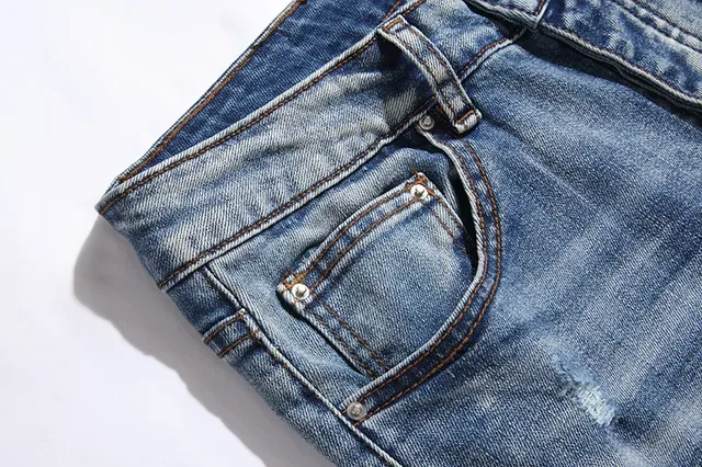 Distressed Slim-Tapered Ripped Blue Denim Jeans 10