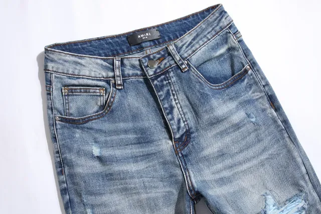 Distressed Slim-Tapered Ripped Blue Denim Jeans 11