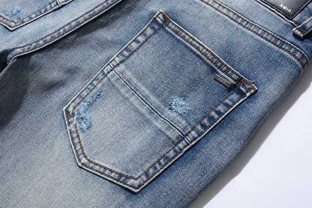 Distressed Slim-Tapered Ripped Blue Denim Jeans 13
