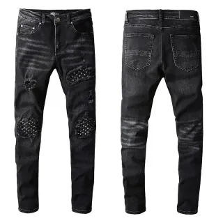Distressed Studded Black Slim-Fit Jeans