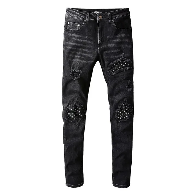 Distressed Studded Black Slim-Fit Jeans 5