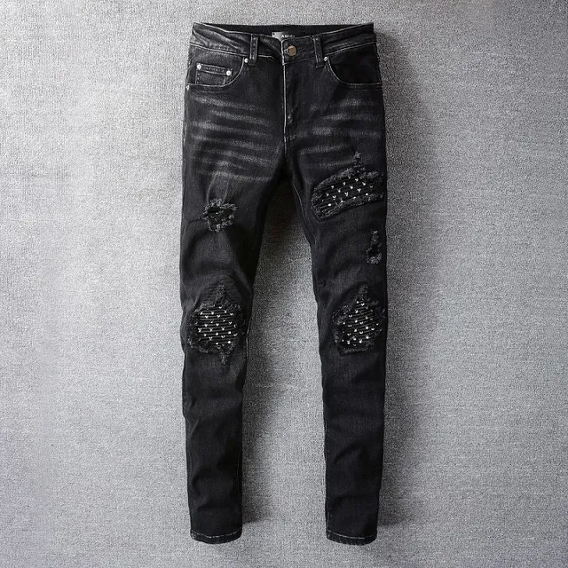 Distressed Studded Black Slim-Fit Jeans 6