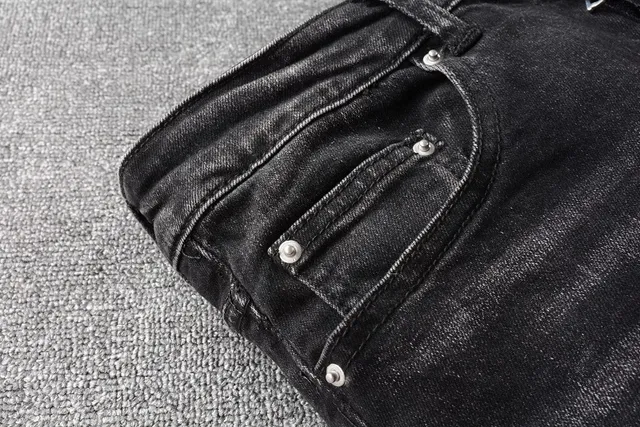 Distressed Studded Black Slim-Fit Jeans 14