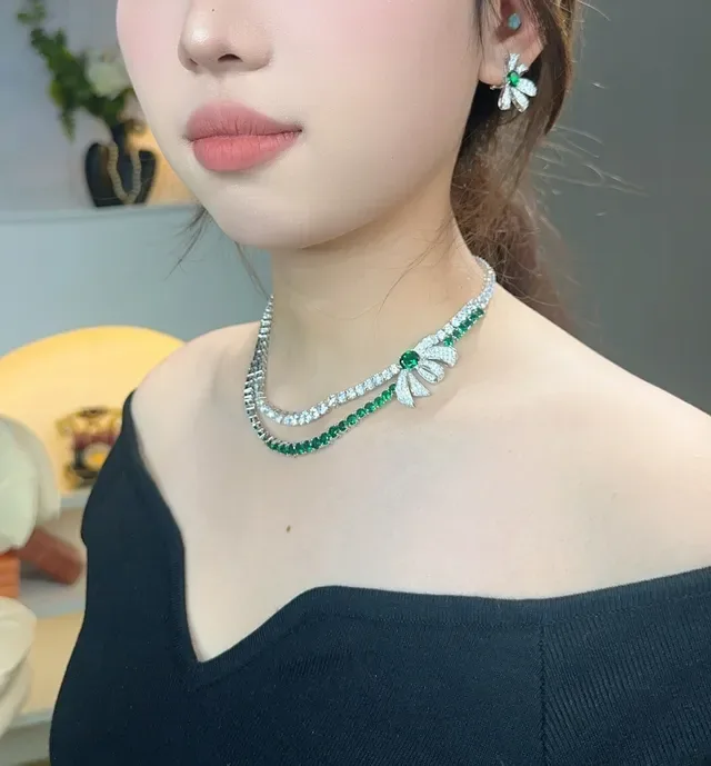 Double-Row Ruby and Diamond Bow Clasp Necklace 8