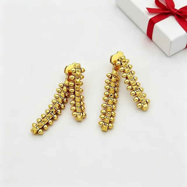 Double-Strand Geometric Link Dangling Earrings 3