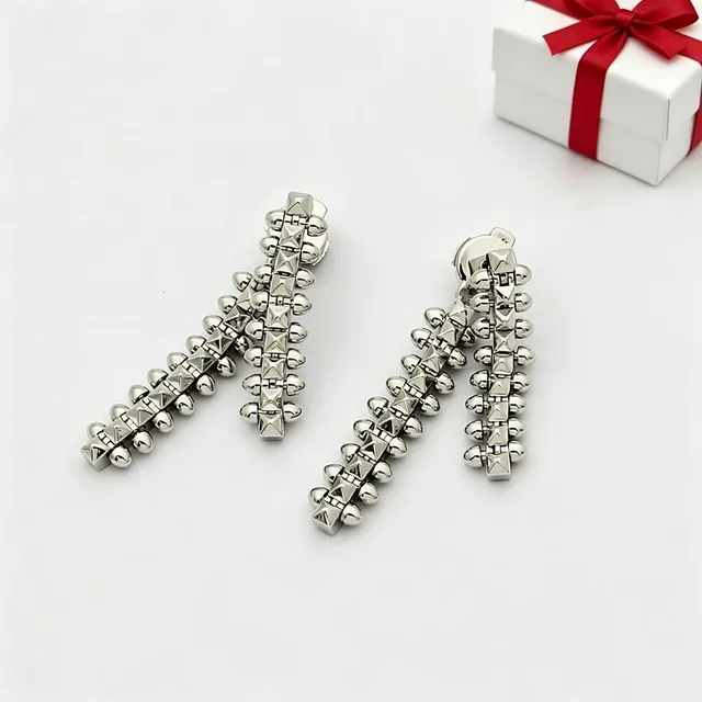 Double-Strand Geometric Link Dangling Earrings 4