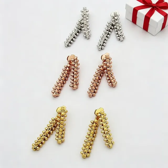 Double-Strand Geometric Link Dangling Earrings 5