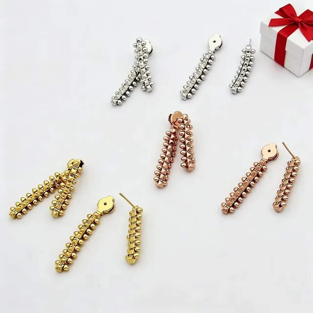 Double-Strand Geometric Link Dangling Earrings 6