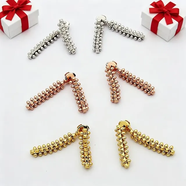 Double-Strand Geometric Link Dangling Earrings 7