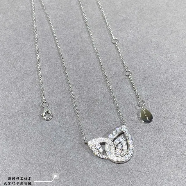 Double Waterdrop Necklace Silver Purple Teardrop Pendant Pavé-Set Crystals Necklace 3