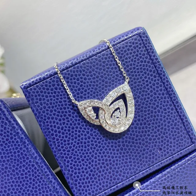 Double Waterdrop Necklace Silver Purple Teardrop Pendant Pavé-Set Crystals Necklace 4