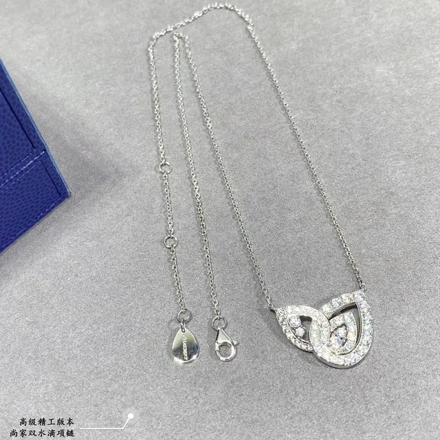 Double Waterdrop Necklace Silver Purple Teardrop Pendant Pavé-Set Crystals Necklace 7