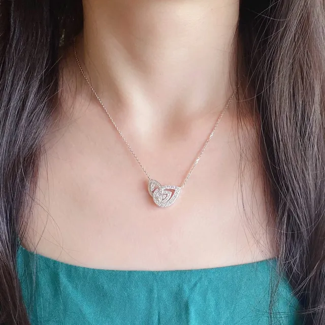 Double Waterdrop Necklace Silver Purple Teardrop Pendant Pavé-Set Crystals Necklace 9