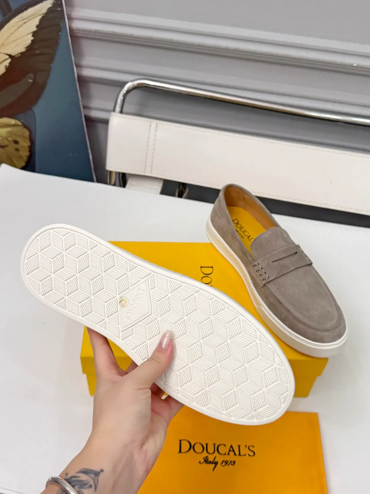 DOUCAL'S Gray White Suede Upper Penny Strap Loafer 2