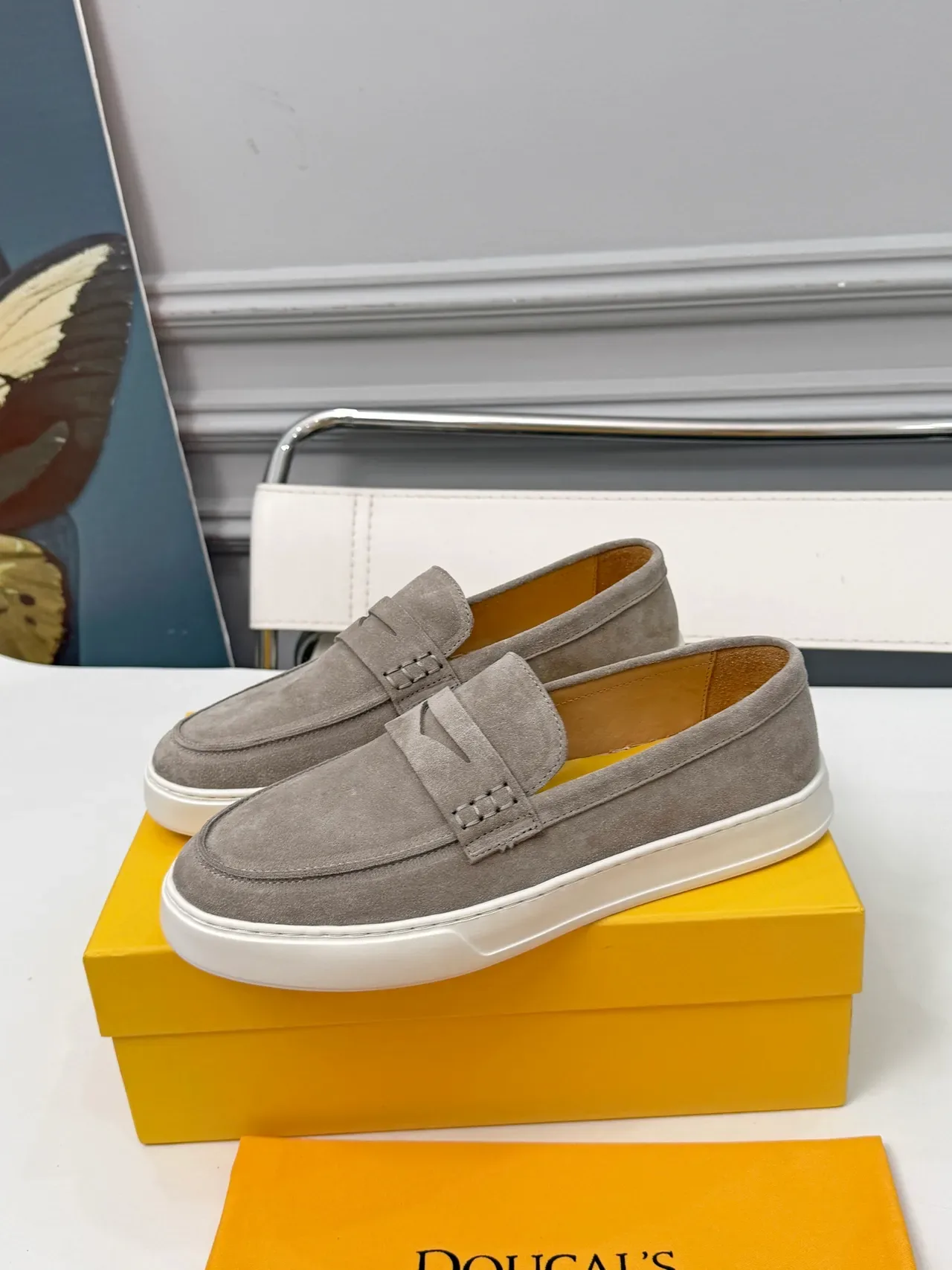 DOUCAL'S Gray White Suede Upper Penny Strap Loafer 4