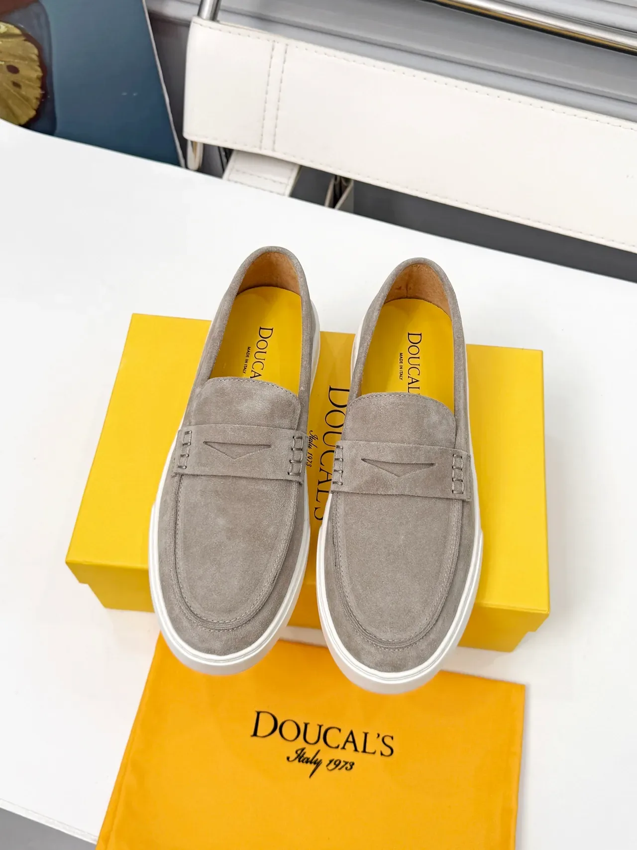 DOUCAL'S Gray White Suede Upper Penny Strap Loafer 5