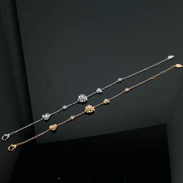 Dual-Tone Rose Motif Pavé Stone Chain Bracelets 2