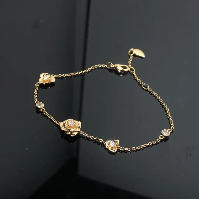 Dual-Tone Rose Motif Pavé Stone Chain Bracelets 3