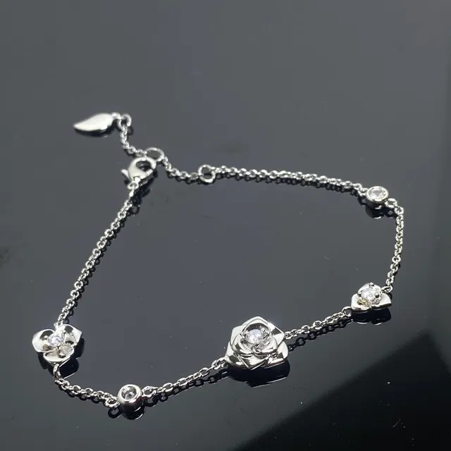 Dual-Tone Rose Motif Pavé Stone Chain Bracelets 4
