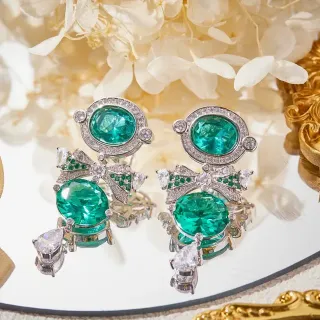 Emerald and Diamond Bow Motif Drop Earrings